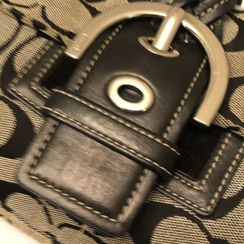Coach black gray signature soho baguette bag